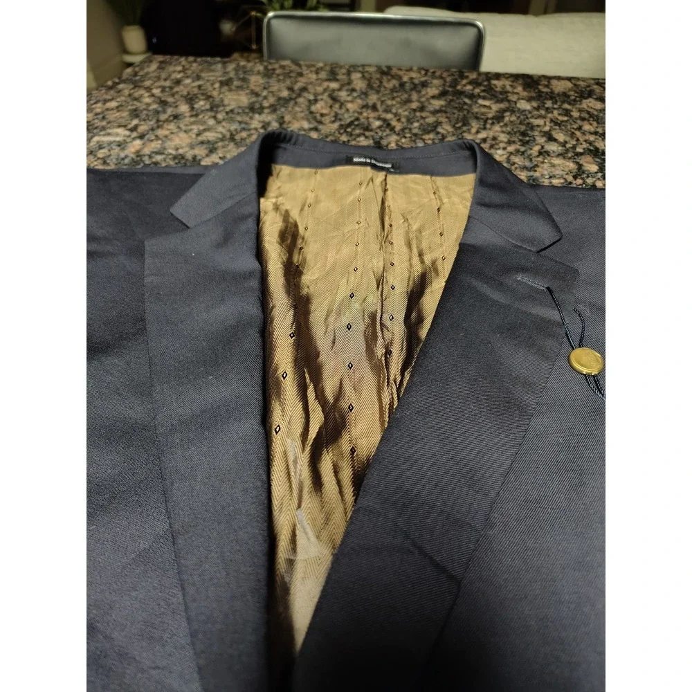 Joseph & Feiss Gold Navy Blue Blazer Classic Fit Two Button Sport Coat Mens